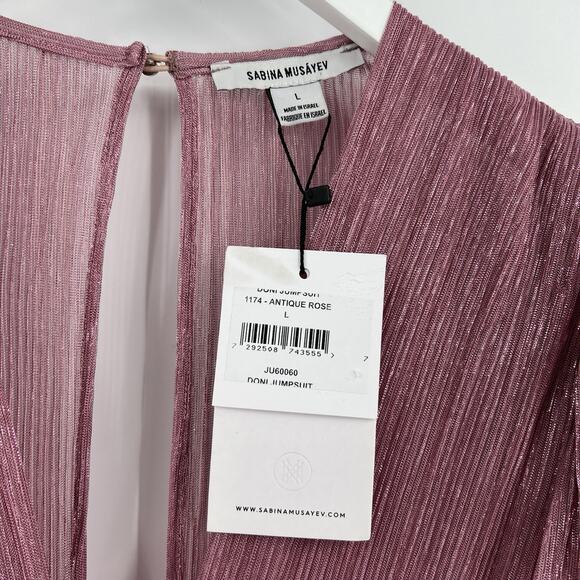 Sabina Musayev Donni Metallic Jumpsuit Antique Rose Pink Wide Leg Size Large NWT - Picture 9 of 9